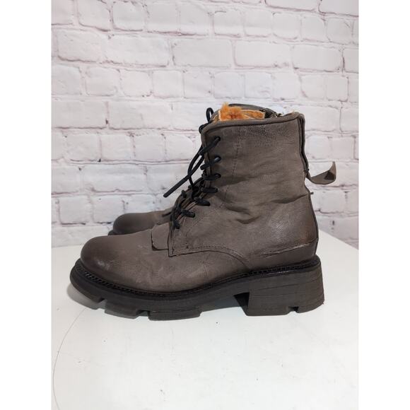 A.S. 98 Boots Lukie Brown Leather Shearling Lined Combat Ankle Boots Sz 40 AS 98 - Picture 8 of 16
